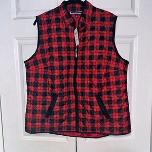 Karen Scott Women's Plaid Puffer Vest Red/Black Size Large Lightweight Casual